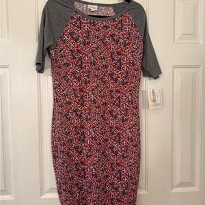 LuLaRoe Red and Gray Patterned Midi Dress